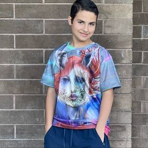 3D futurist modern graphics Shirt size M, Giraffe human face hip hop fas…